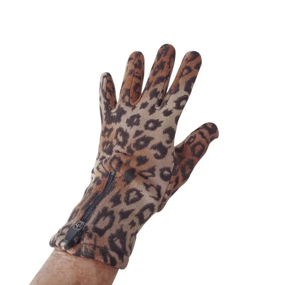Animal Print Gloves Touch Screen Tech Fingers Size L Cheetah Print Unisex Zipper